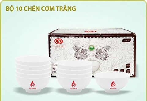 Bộ 10 chén cơm trắng in logo làm quà tặng