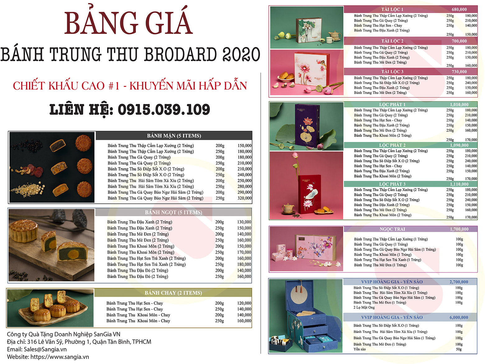 Bảng giá bánh trung thu Brodard 2020