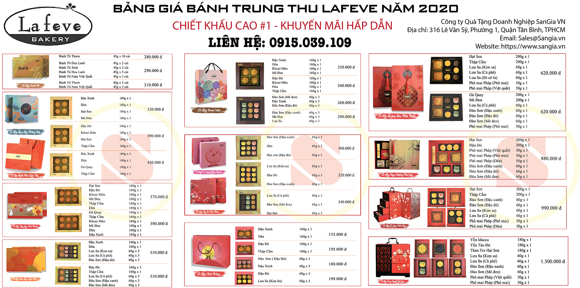 Bảng giá bánh trung thu Lafeve 2020