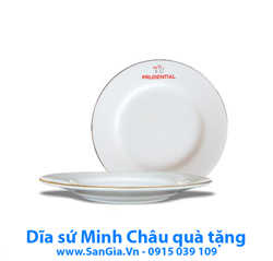 ĐĨA SỨ MẠ VÀNG MINH CHÂU 18cm LÀM QUÀ TẶNG CAO CẤP