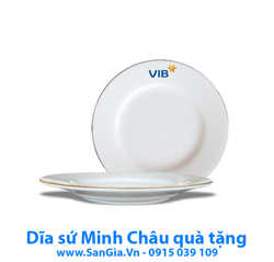 ĐĨA TRÒN MINH CHÂU 22cm MẠ VÀNG IN LOGO LÀM QUÀ TẶNG KỈ NIỆM