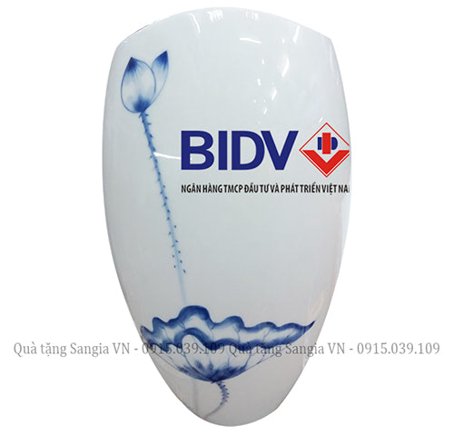 MẪU LỌ HOA GỐM SỨ BÁT TRÀNG  MIỆNG CÁ VẼ SEN XANH IN LOGO BIDV