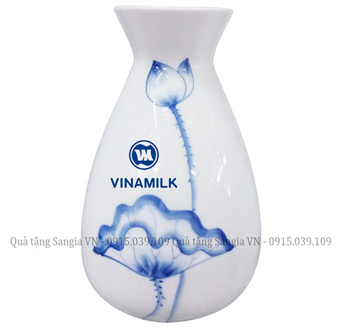 MẪU LỌ HOA BÁT TRÀNG IN LOGO CỔ LOE VẼ SEN XANH IN LOGO VINAMILK