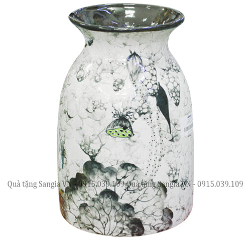 MẪU BÌNH HOA BÁT TRÀNG CỔ BẦU THẤP VẼ HOA SEN ĐEN