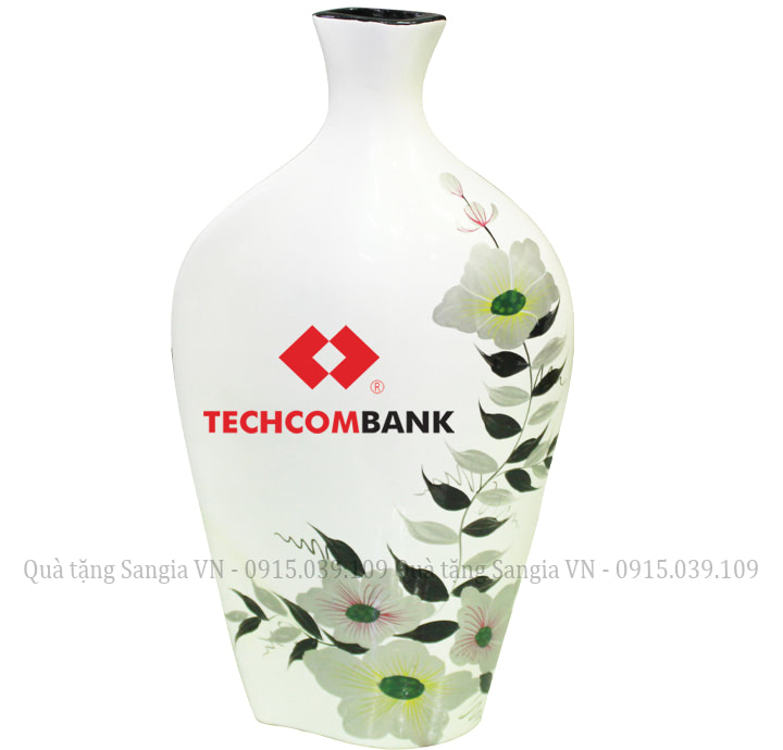 BÌNH HOA BÁT TRÀNG  DÁNG BẦU CAO VẼ HOA IN LOGO BH73