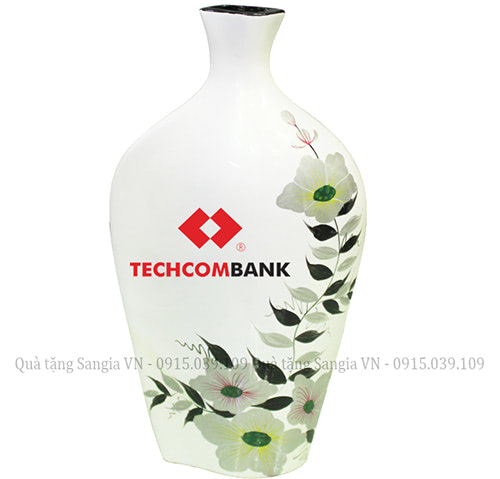 MẪU BÌNH HOA BÁT TRÀNG DÁNG BẦU CAO VẼ HOA IN LOGO TECHCOM BANK