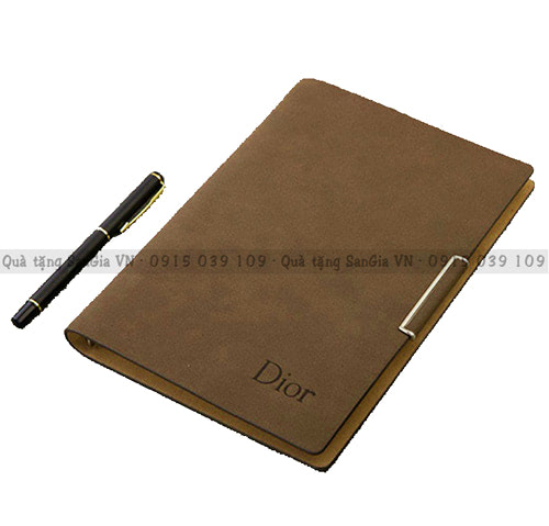 MẪU BỘ QUÀ TẶNG SỐ TAY BÌA CÒNG PU DẬP LOGO DIOR + BÚT KIM LOẠI 