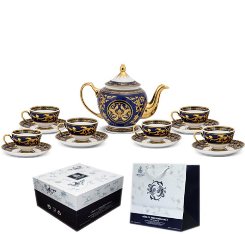 BỘ ẤM CHÉN HOÀNG CUNG DÁT VÀNG 24K TẶNG ĐỐI TÁC VIP