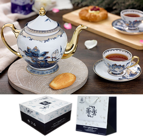 BỘ ẤM TRÀ SEN NGỌC 0.8L MẠ VÀNG LÀM QUÀ TẶNG TÂN GIA VIP