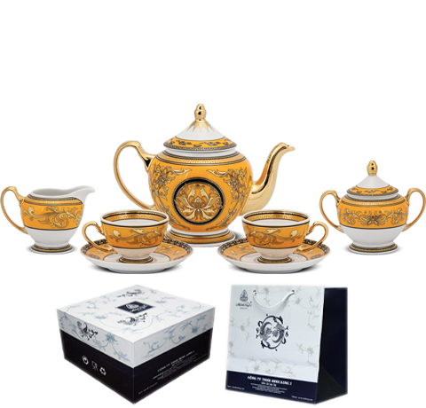 BỘ ẤM CHÉN HOÀNG BÀO DÁT VÀNG LÀM QUÀ TẶNG KHAI TRƯƠNG