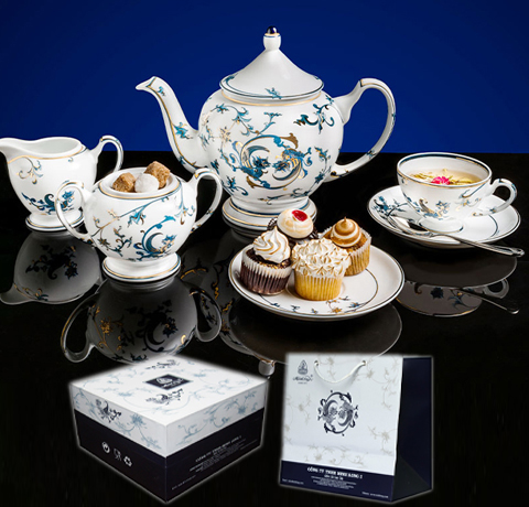 BỘ ẤM CHÉN LẠC HỒNG DÁT VÀNG TẶNG KHÁCH VIP NƯỚC NGOÀI