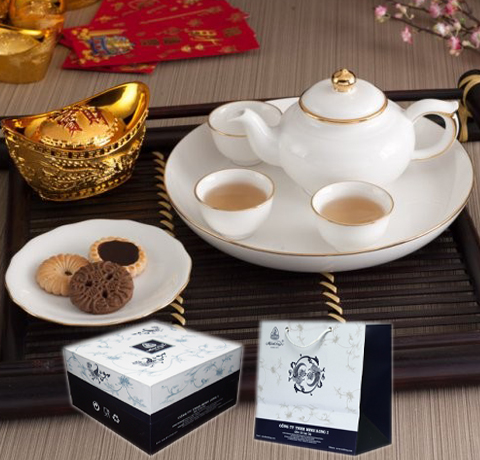 BỘ TRÀ MINI 0.35L JASMINE VIỀN CHỈ VÀNG 24K SIÊU ĐẸP