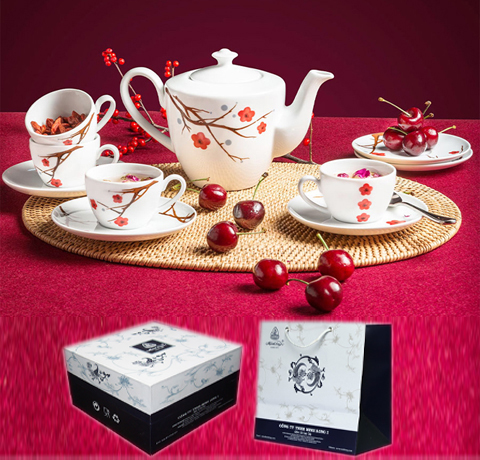 BỘ ẤM TRÀ DAISY 0.65L CÀNH ĐÀO LÀM QUÀ TẶNG TẾT