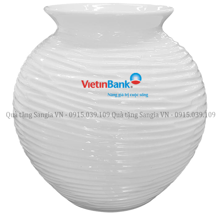 MẪU BÌNH HOA GỐM SỨ TRANG TRÍ CÓ VÂN NGANG IN LOGO VIETIN BANK