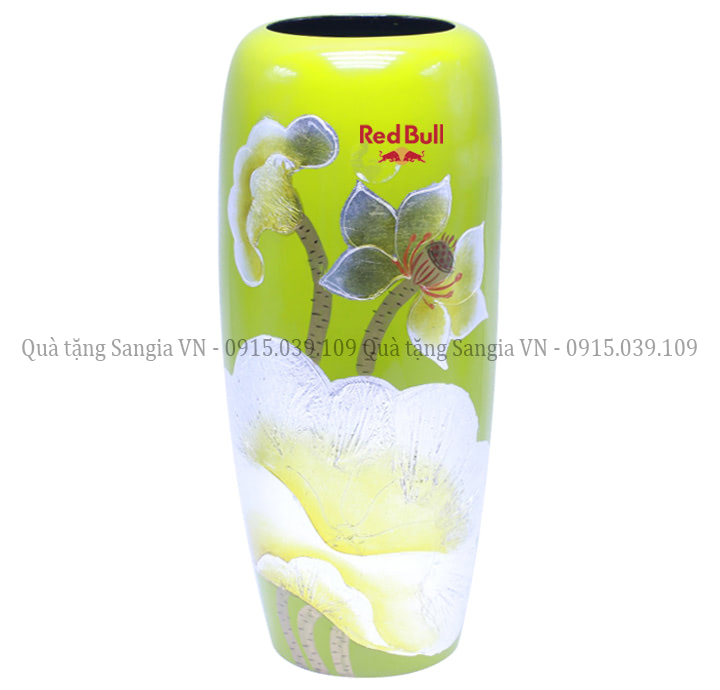 MẪU LỌ HOA TRỤ CAO XANH IN LOGO RED BULL LÀM QUÀ TẶNG ĐỐI TÁC