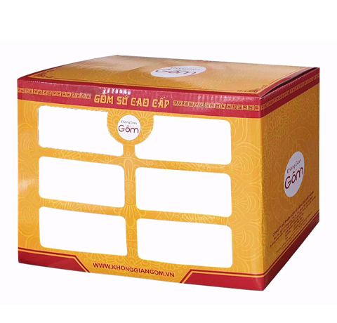 HỘP GIẤY ĐỰNG BỘ QUÀ TẶNG CHÉN ĂN CƠM IN LOGO 6 CÁI