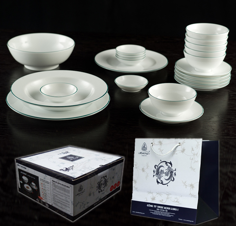 BỘ BÀN ĂN 22SP JASMINE CHỈ XANH LÁ MINH LONG LÀM QUÀ TẶNG