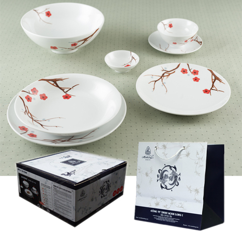 BỘ BÀN ĂN 22 MÓN HOA ĐÀO TẾT LÀM QUÀ TẶNG TẾT Ý NGHĨA