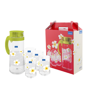 BỘ BÌNH PATIO IN HOA SỨ TRẮNG 4 LY OCEAN