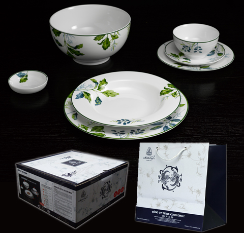 BỘ BÀN ĂN 23SP CAMELLIA LÁ XANH MINH LONG