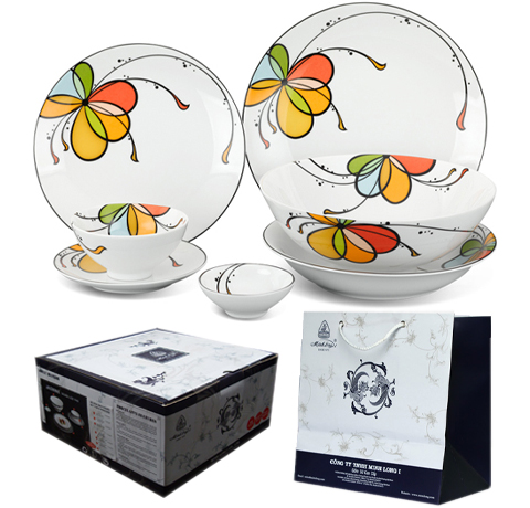 BỘ TÔ CHÉN DĨA CHO 6 NGƯỜI HOA VĂN ĐẸP MẮT LÀM QUÀ TẶNG