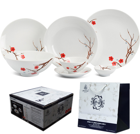 BỘ TÔ CHÉN DĨA HOA VĂN HOA ĐÀO LÀM QUÀ TẶNG BÀ XÃ CUỐI NĂM