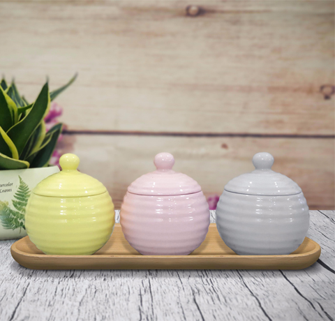 BỘ 3 THỐ SỨ + KHAY GỖ LÀM QUÀ TẶNG KHÁCH HÀNG CHƯNG TẾT