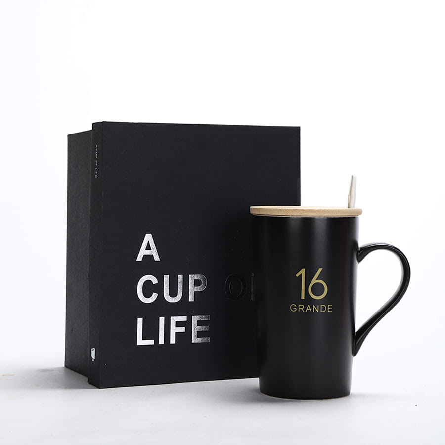 LY SỨ CÓ NẮP CAO CẤP KÈM THÌA INOX CHO DÂN VĂN PHÒNG 480ML