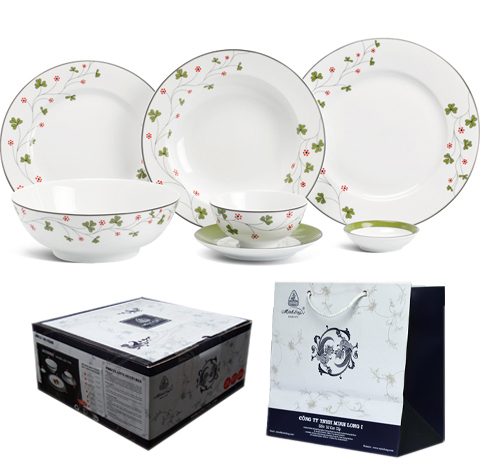 BỘ TÔ CHÉN DĨA 36sp HOA MAY MẮN LÀM QUÀ MỪNG TÂN GIA NHÀ MỚI