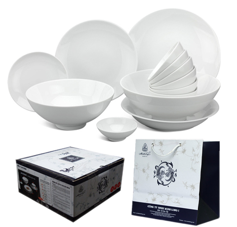 BỘ TÔ CHÉN DĨA MINH LONG 36 MÓN LÀM QUÀ TẶNG DOANH NGHIỆP IN LOGO