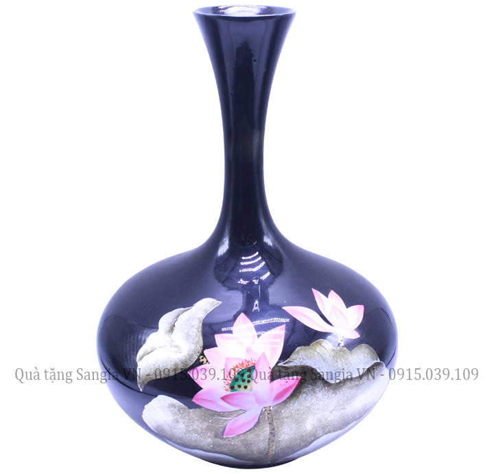 MẪU BÌNH HOA GỐM SỨ BÁT TRÀNG DÁNG TỎI MÀU XANH ĐEN