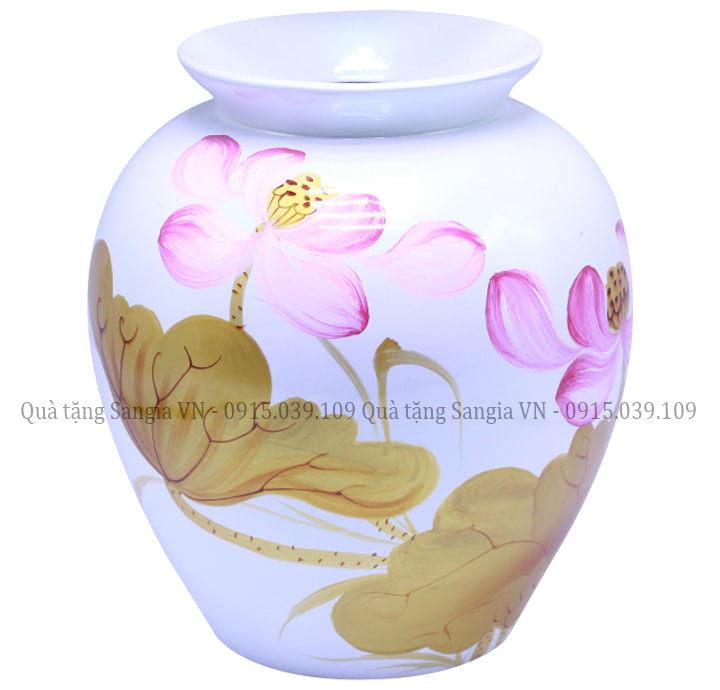 MẪU LỌ HOA GỐM SỨ GIÁ RẺ VẼ SƠN MÀI HOA SEN HỒNG