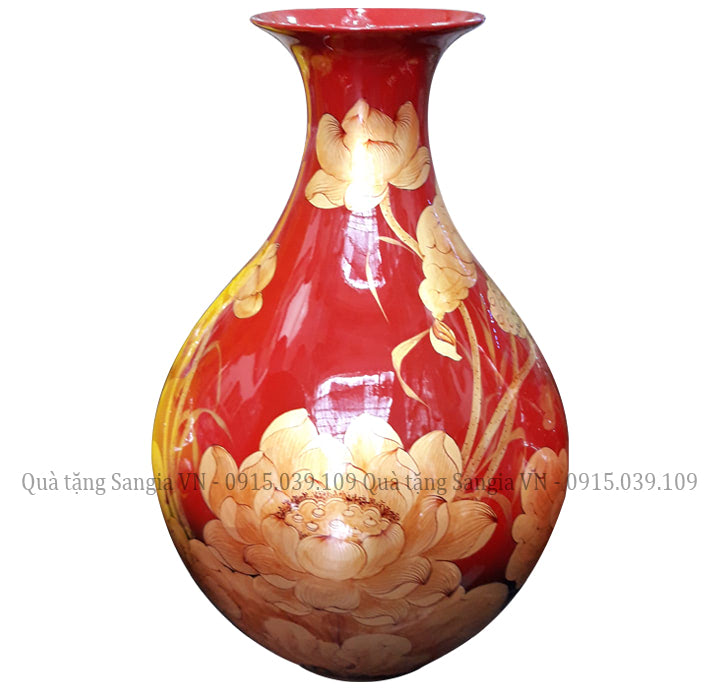 MẪU LỌ HOA IN LOGO CỔ BẦU VẼ HOA SEN VÀNG