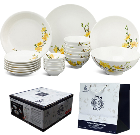 BỘ BÀN ĂN 22 MÓN HOA VĂN HOA MAI LÀM QUÀ TẶNG GIA ĐÌNH DỊP TẾT