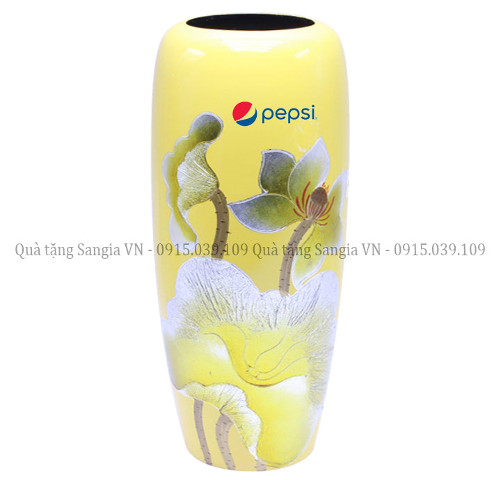 MẪU LỌ HOA TRỤ CAO VÀNG IN LOGO PEPSI LÀM QUÀ TẶNG KHÁCH HÀNG