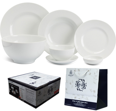 BỘ TÔ CHÉN DĨA 48 MÓN IN LOGO BẢO HIỂM LÀM QUÀ TẶNG CHO ĐẠI LÝ