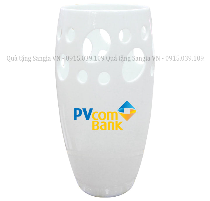 MẪU BÌNH HOA BÁT TRÀNG KHOÉT GIỌT NƯỚC IN LOGO PV COM BANK