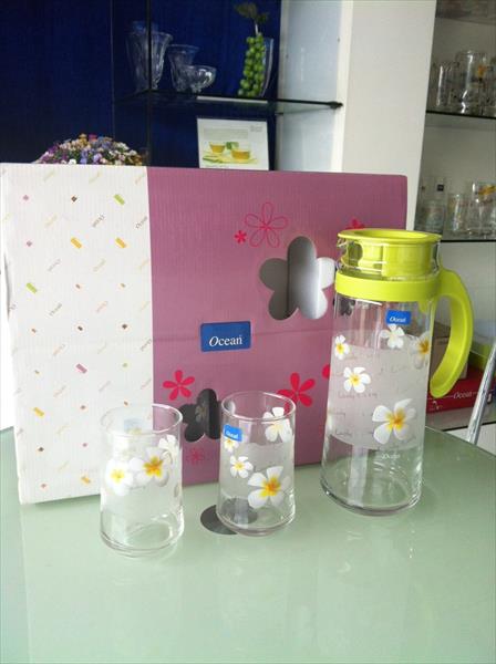 BỘ BÌNH PATIO IN HOA SỨ TRẮNG 6 LY OCEAN