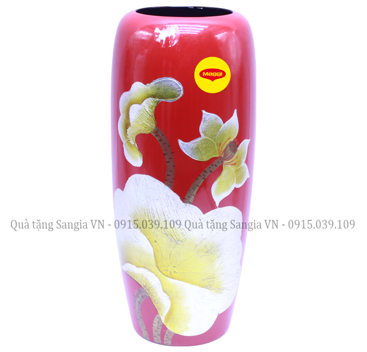 MẪU LỌ HOA TRỤ CAO ĐỎ IN LOGO MAGI LÀM QUÀ TẶNG