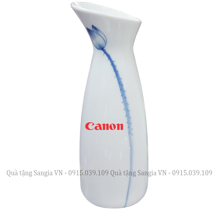 MẪU LỌ HOA BÁT TRÀNG CHÀY VÁT VẼ SEN XANH IN LOGO CANON