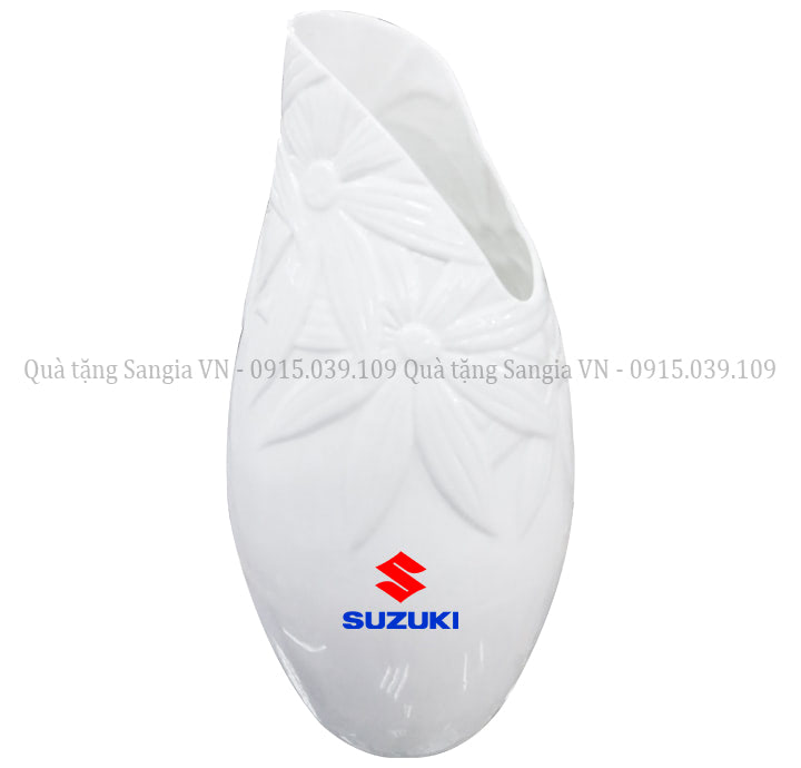 MẪU LỌ HOA GỐM SỨ ĐẸP BÁT TRÀNG HÌNH ỐC CHẠM NỔI HỌA TIẾT IN LOGO SUZUKI
