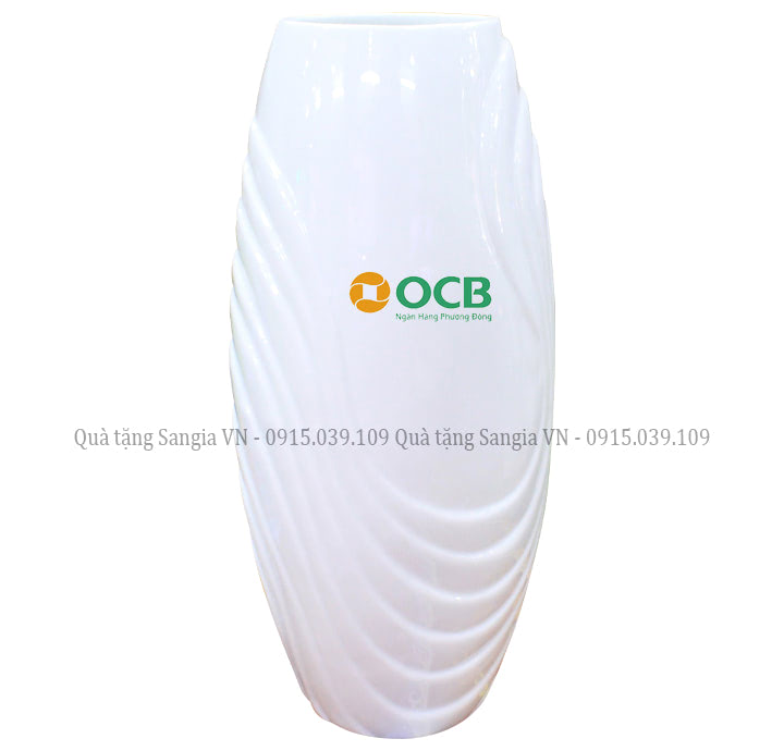 MẪU BÌNH HOA GỐM SỨ TRANG TRÍ DÁNG BẦU VÂN ỐC IN LOGO OCB