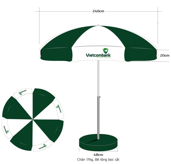 MẪU Ô DÙ QUẢNG CÁO NGOÀI TRỜI IN LOGO VIETCOMBANK