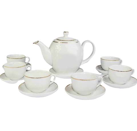 BỘ ẤM TRÀ CAO CẤP BÁT TRÀNG TRÒN CHỈ VÀNG 0,65L