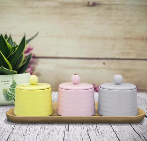 BỘ 3 THỐ SỨ + KHAY GỖ LÀM QUÀ TẶNG TRANG TRÍ DỊP TẾT