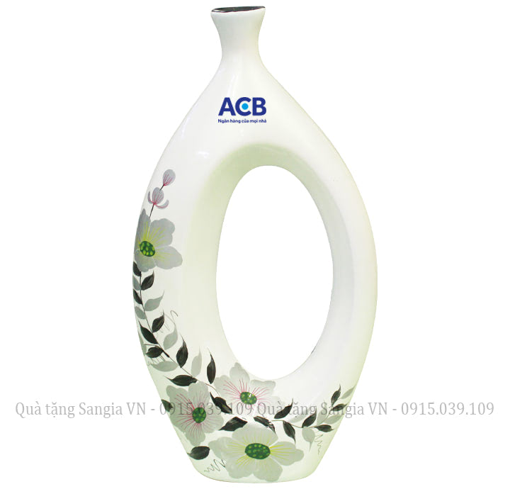 MẪU BÌNH HOA BÁT TRÀNG DÁNG MẸ BỒNG CON VẼ HOA IN LOGO ACB