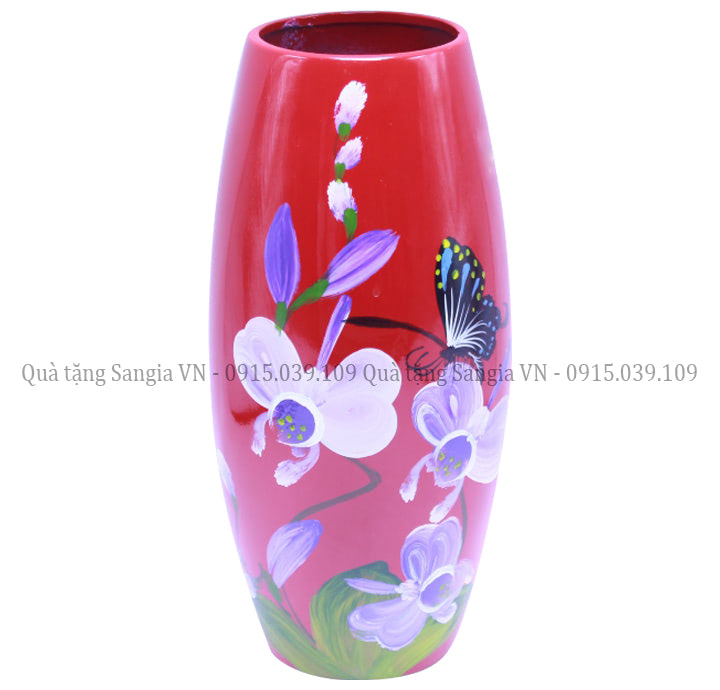 MẪU LỌ HOA GỐM SỨ BÁT TRÀNG DÁNG BẦU DỤC VẼ HOA LAN ĐỎ