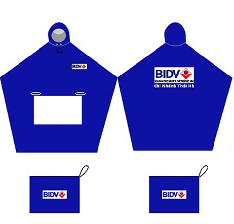 MẪU ÁO MƯA CHỮ A CÓ CHỤP ĐÈN LÀM QUÀ TẶNG NGÂN HÀNG BIDV