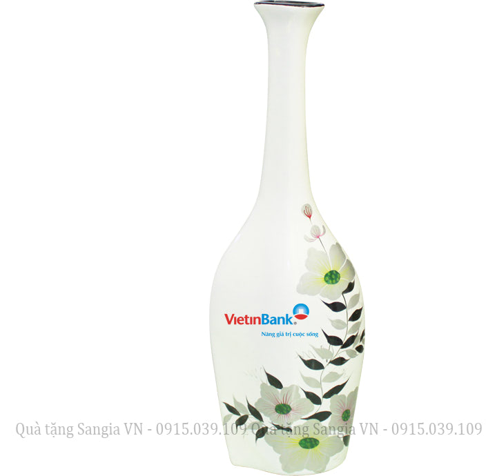 MẪU BÌNH HOA BÁT TRÀNG IN LOGO CỔ CAO VẼ HOA IN LOGO VIETIN BANK