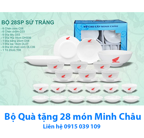 BỘ BÁT DĨA QUÀ TẶNG GỐM SỨ MINH CHÂU IN LOGO TẶNG NHÂN VIÊN